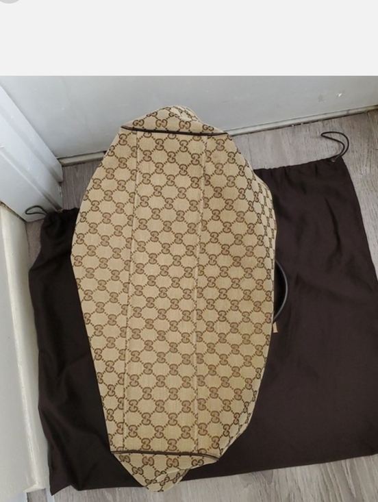 Authentic Gucci Beige GG Canvas Satchel with Brown Leather Trim - Picture 12 of 16